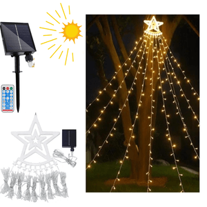 Cascada Estrella Luz Amarilla Navideña Recargable Energía Solar