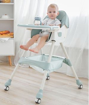 Silla De Comer Para Bebe Con Ruedas Plegable Regulable Mesedora Niños Verde