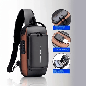 Mochila Antirrobo - Pechera Morral con Clave Impermeable Con puerto USB Negro Marron