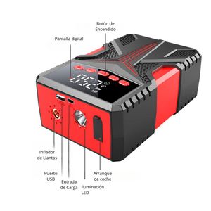 Arrancador de Bateria 4 en 1 Cargador Luz Led Inflador