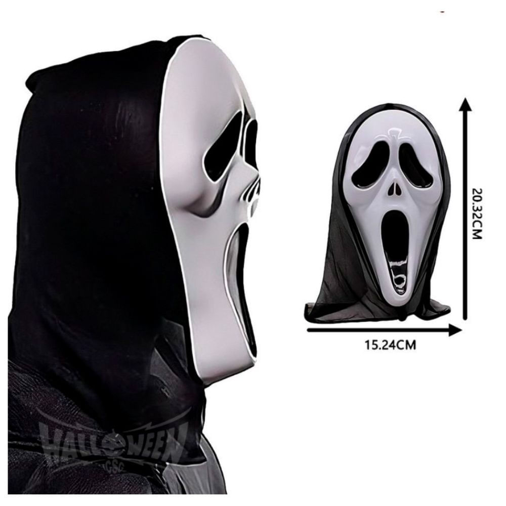 Coffee Life Plus – Disfraz De Scream Halloween, Con Máscara Ghostface, Bata Negra, Cinturón, Guantes Y Cuchillo, 4 Tallas Disponibles, Ideal Para Fiestas De Terror