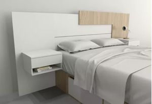 Cabecera de cama moderna + veladores flotantes Jenna color Blanco/Haya TU MESITA