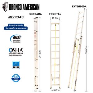 Escalera Aluminio Telescopica de 16 Pasos Cap. Carga Max: 200 Kg Bronco American