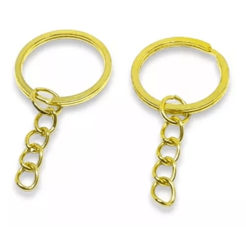 100 Unidades Argollas para Llaveros con Cadena Dorado Real