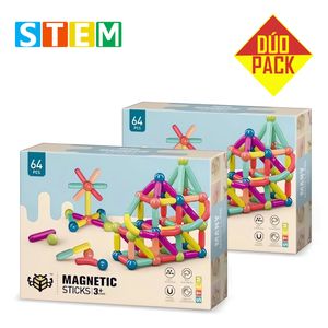 Bloques magnéticos Didácticos de Construcción STEM Caja 64 Piezas Dúo Pack