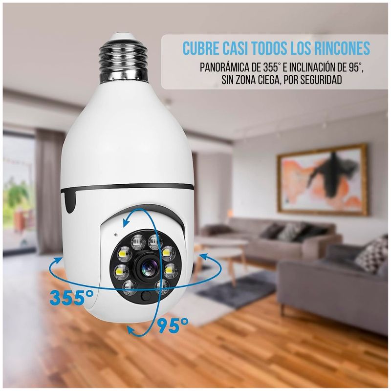 Foco Cámara Espía Smart 360° de Seguridad Wifi Visión Nocturna