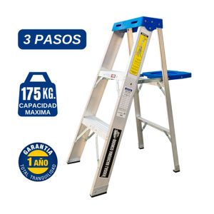 Escalera Aluminio Tijera Simple Ascenso de 3 Pasos Cap. Carga Max: 175 Kg Bronco American