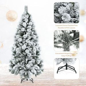 Árbol De Navidad De Rama Nevada, Pino Delgado Con Bisagras Con Base De Metal (2023) E-180