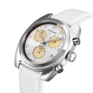 Reloj Calvin Klein Achieve K8W371L6 Suizo Cronómetro Correa de Cuero Blanco