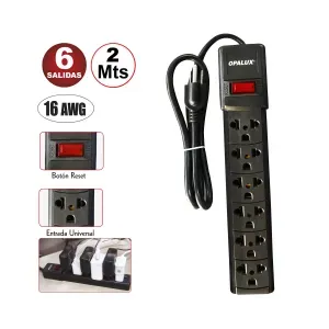 Extensión Universal Vulcanizada 6 Salidas 2Mts OP-FL28-2MTS Opalux
