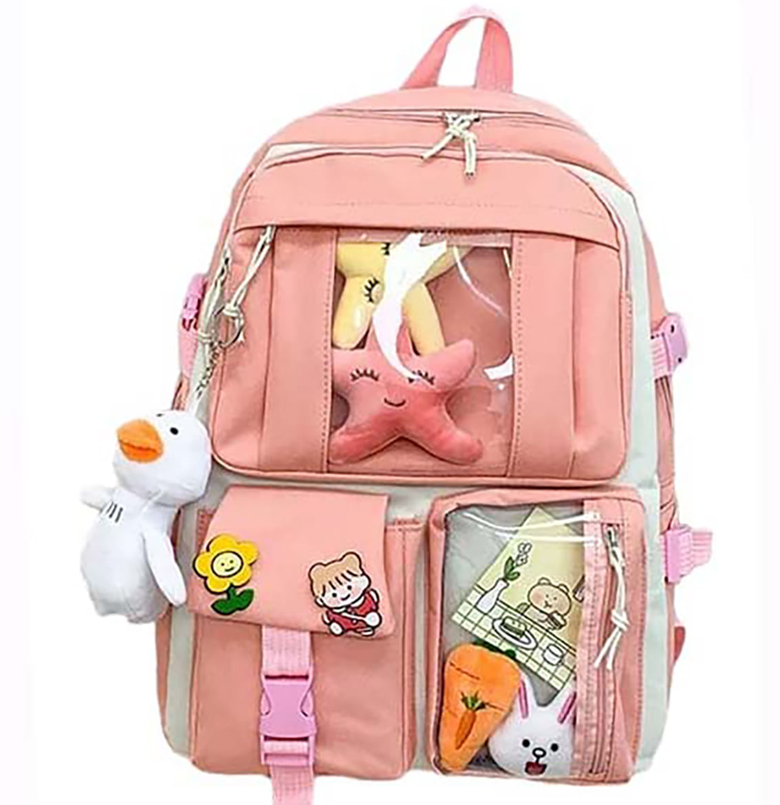 Mochila Kawaii Coreana Con Pines Y Peluches Real Plaza 5458