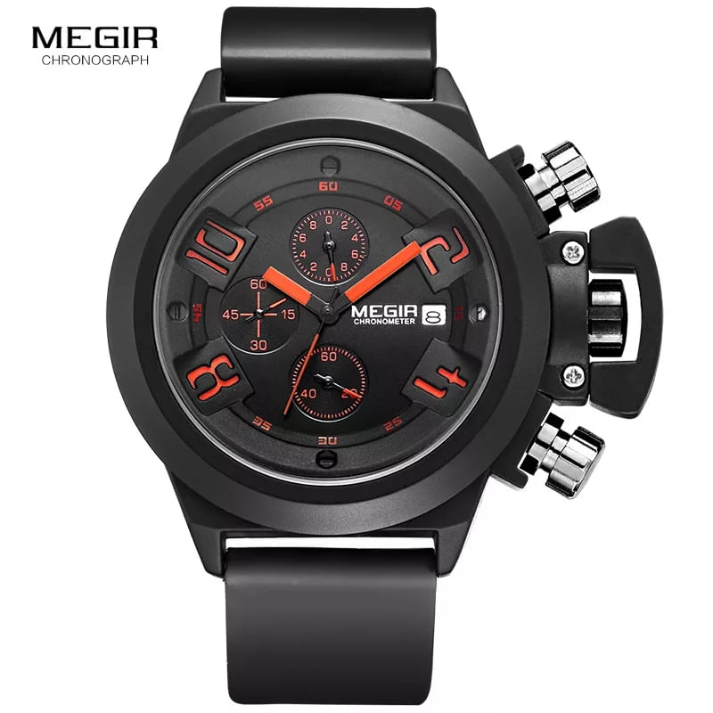 Reloj Megir Acero Negro y Silicona Negro MEG-18 Real Plaza