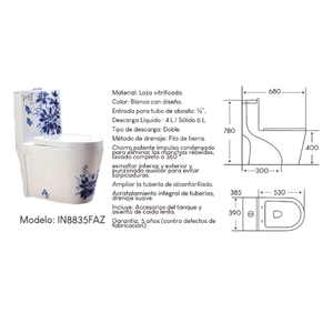 Inodoro Exclusivo con Diseño de Flores XM IN8835FAZ