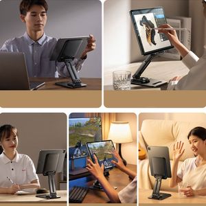 Soporte celular y Tablet 360° de escritorio, aluminio, negro.