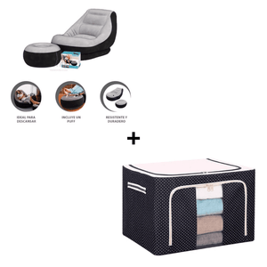 Combo Sofá Inflable con Puff + Caja de Almacenamiento Plegable