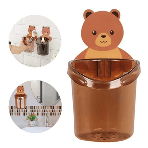 Soporte Organizador Escurridor Osito de Cepillos y Accesorios para Baño Marrón