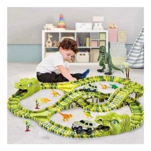 Pista de Dinosaurio 240 Piezas Flexible, Jurasico Color Verde