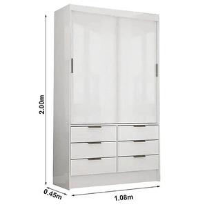 Ropero Armario 2 puertas Bronco 6 cajones color Blanco TU MESITA