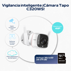 Cámara de seguridad Wi-Fi Tapo C320WS  MircoSD 64GB - Tp-Link