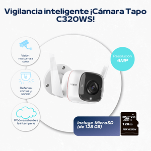 Cámara de seguridad wifi Tapo C320WS  MemoriaSD 128GB Tp Link