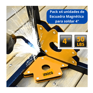 Pack x4 Unidades de Escuadra Magnetica para Soldar 4 Pulgadas AMWH50041-x4