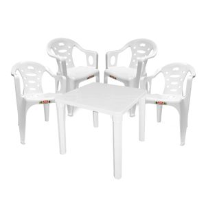 Mesa De Plástico Mas 4 Sillas Con Brazos Terraza Cocina Blanco