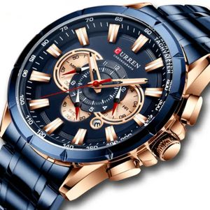 Reloj Curren 8363 Azul Dorado de Lujo Acero inoxidable Cronógrafo de Cuarzo