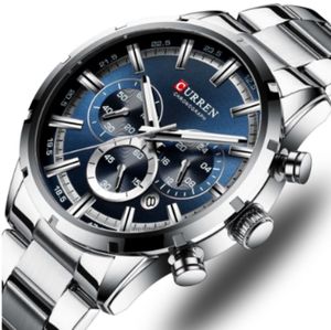 Reloj Curren 8355 de Lujo Hombre Cronógrafo Cuarzo Plateado