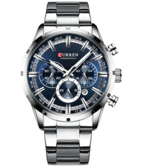 Reloj Curren 8355 de Lujo Hombre Cronógrafo Cuarzo Plateado
