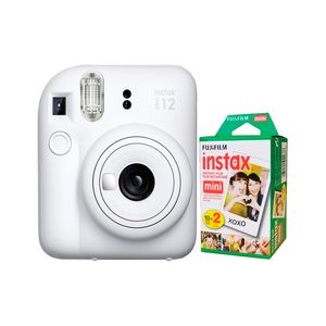 Camara Fujifilm Instax Mini 12 Blanco Arcilla+Pack de Pelicula x20