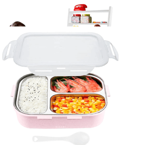 Lonchera Táper de Comida y Alimentos 3 Divisiones con Cuchara Rosa T20