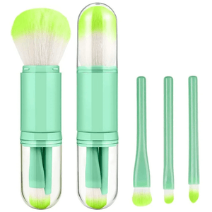 Juego de Brochas de Maquillaje Retráctil 4 en 1 con Estuche Protector Verde B41