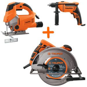 Combo Taladro Percutor 600w, Sierra Circular 1500w y Sierra Caladora 750w 11005-15469-15346