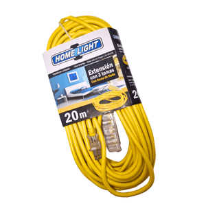 Extension electrica vulcanizado 20 metros 3 tomas amarrillo Home Light 140284