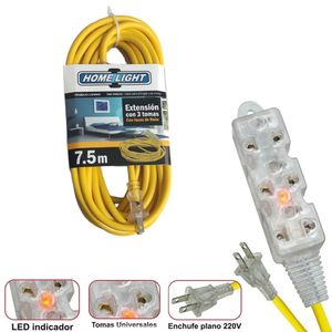 Extensión Eléctrica Cable Vulcanizado de 3 Tomas 7.5m HOME LIGHT