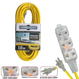 Extensión Eléctrica Cable Vulcanizado de 3 Tomas 10 Metros HOME LIGHT