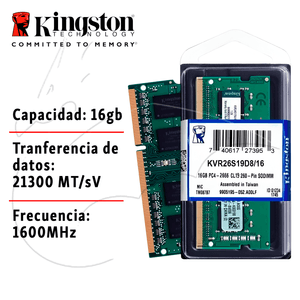 Memoria Ram Ddr4 16gb 2666mhz Laptop Kingston