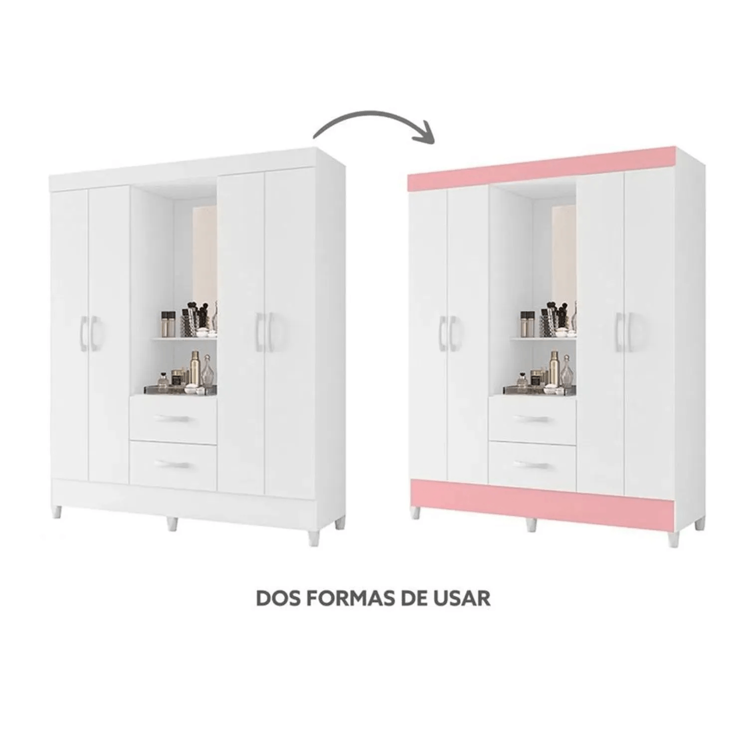 Roperos Placares 4 Puertas 2 Cajones Dormitorio Blanco - Lais Muebles