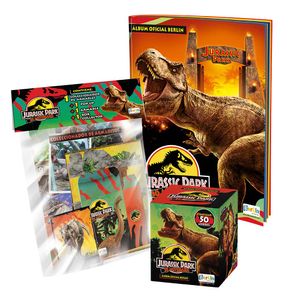 Álbum Jurassic Park 30 años Editorial Berlin Tapa Blanda y 1 Cajita con 1 Megapack