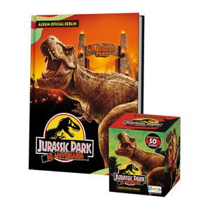 Álbum Jurassic Park 30 años Editorial Berlin Tapa Dura y 1 Cajita de 50 Sobres