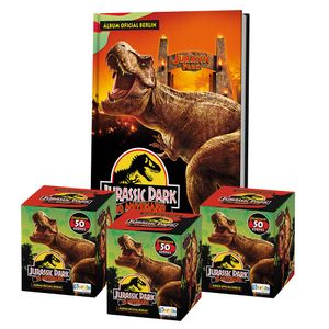 Álbum Jurassic Park 30 años Editorial Berlin Tapa Dura y 3 Cajitas de 150 Sobres