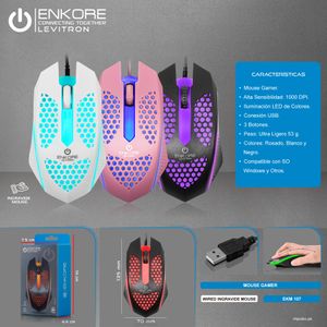 Mouse Gamer 1000dpi 3B Rosado Enkore Levitron Ekm107