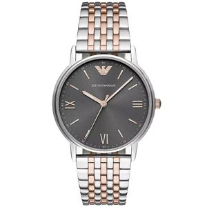 Reloj Emporio Armani Kappa AR11121 Para Hombre Acero Inoxidable Plateado Oro Rosado Dial Gris