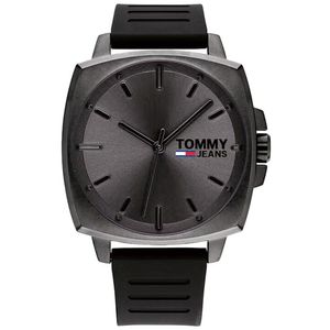 Reloj Tommy Hilfiger Jeans 1791864 Para Hombre Acero Gunmetal Correa de Silicona Negro