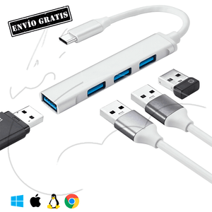 Adaptador Hub Usb Tipo C 4 Puertos Para Pc/laptop/android