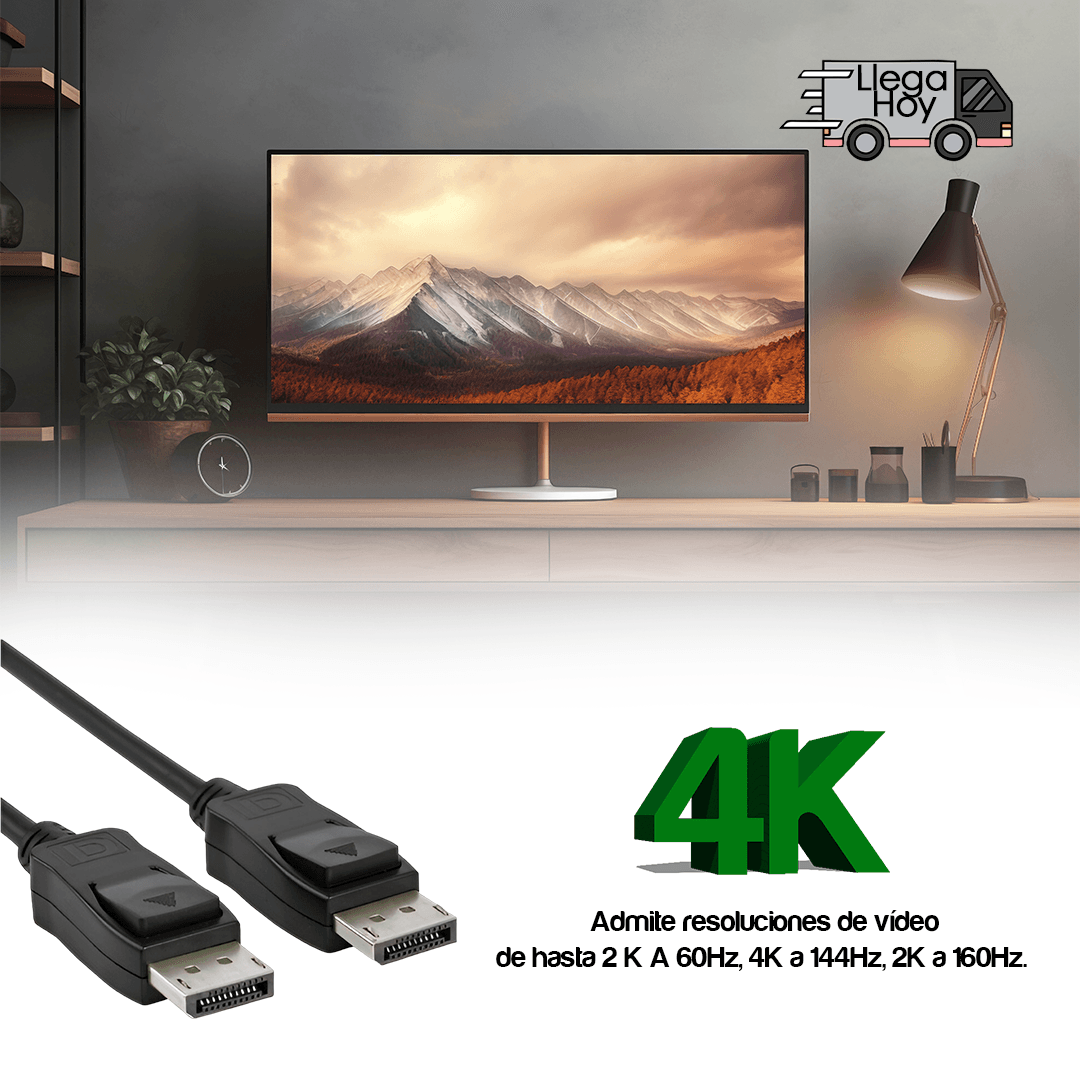 Cable Displayport Ultra Hd 4k - 160hz De 2.0 Mts - Real Plaza