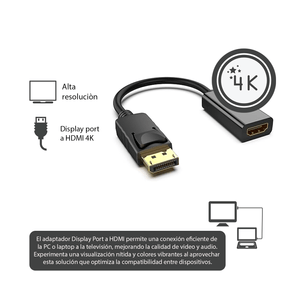 Cable Adaptador Convertidor Displayport Dp A Hdmi 4k Laptop