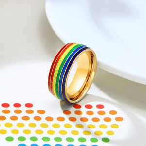 Anillo de Titanio Unisex Modelo Arcoíris Multicolor Talla 10