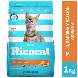Comida para Gatos RICOCAT Adultos Sabor Pollo, Sardina y Salmón Bolsa 1Kg