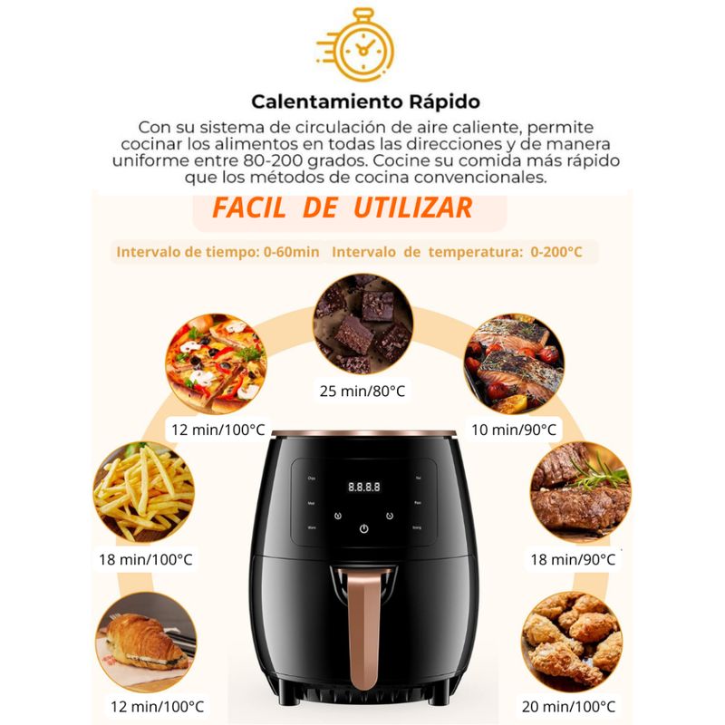 Freidora Aire Airfryer Digital 5 Litros Sin Aceite 1800W - Real Plaza